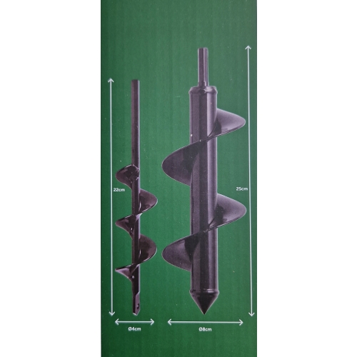 Otwornice do ziemi zestaw wierteł 2 szt stalowe Ø 4 x 22 cm i Ø 8 x 25 cm
