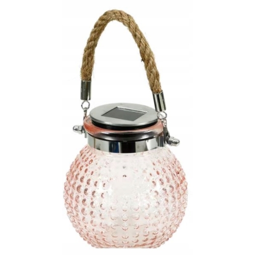 LAMPA SOLARNA LATARENKA OGRODOWA Z UCHWYTEM JUTA LED BIAŁA CIEPŁA RÓŻ LIŚĆ