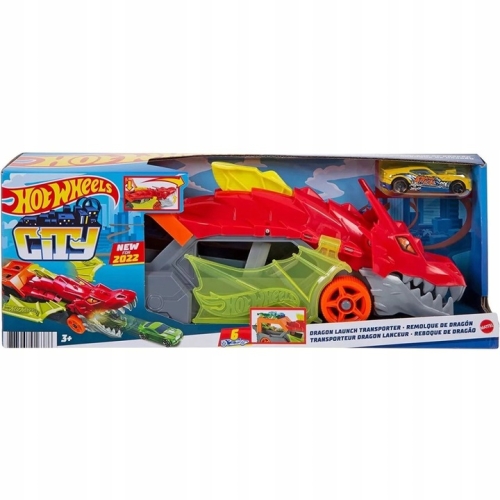 Zestaw Hot wheels city transporter wyrzutnia smok + samochód auto GTK42