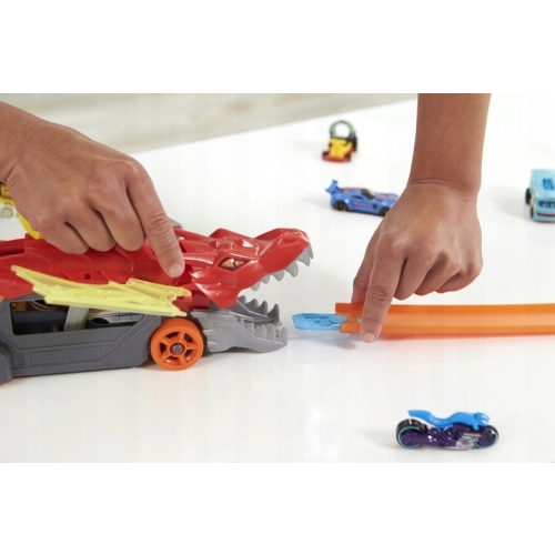Zestaw Hot wheels city transporter wyrzutnia smok + samochód auto GTK42