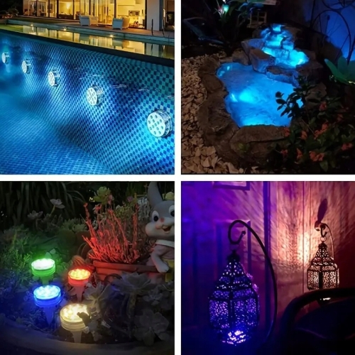 OŚWIETLENIE AKWARIUM LAMPKI DO BASENU 2 SZT WODOODPORNE IPX8 LED PILOT RGB