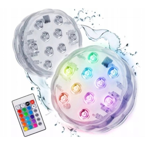 OŚWIETLENIE AKWARIUM LAMPKI DO BASENU 2 SZT WODOODPORNE IPX8 LED PILOT RGB