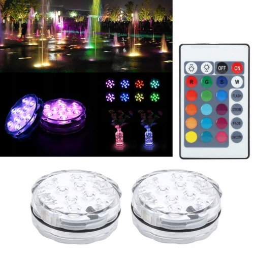 OŚWIETLENIE AKWARIUM LAMPKI DO BASENU 2 SZT WODOODPORNE IPX8 LED PILOT RGB