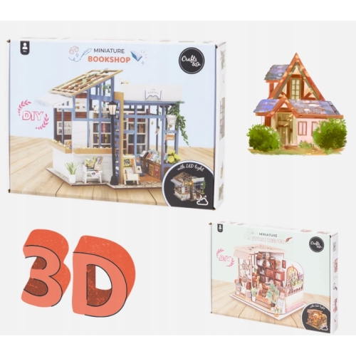 Miniaturowy domek DIY światło LED Crafts&Co wiele godzin zabawy KSIĘGARNIA