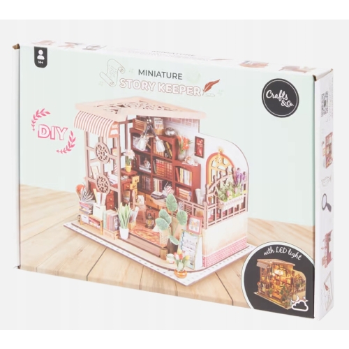 Miniaturowy domek DIY światło LED Crafts&Co wiele godzin zabawy KSIĘGARNIA