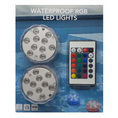WODOODPORNA LAMPKA 10 LED RGB PILOT AKWARIUM BASEN STAW JACUZZI 2 SZTUKI