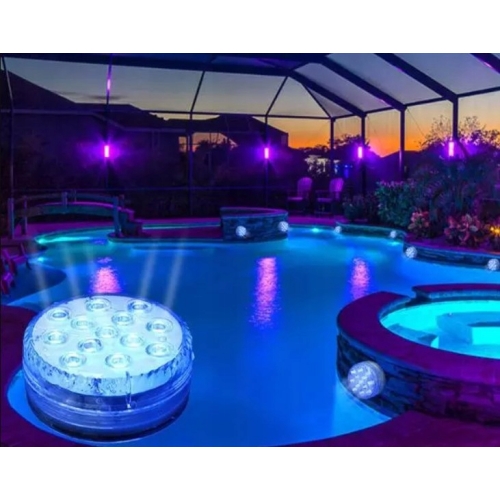 WODOODPORNA LAMPKA 10 LED RGB PILOT AKWARIUM BASEN STAW JACUZZI 2 SZTUKI
