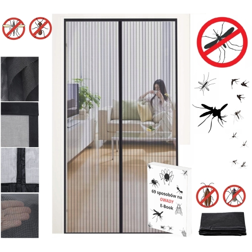 MOSKITIERA 100 x 210 cm MAGNETYCZNA DRZWIOWA SIATKA NA KOMARY OWADY CZARNA
