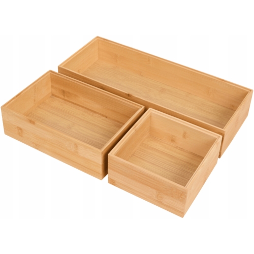 SKRZYNKI POJEMNIKI PUDEŁKA ORGANIZERY BAMBUSOWE ZESTAW 3 SZT 15-23-38 CM