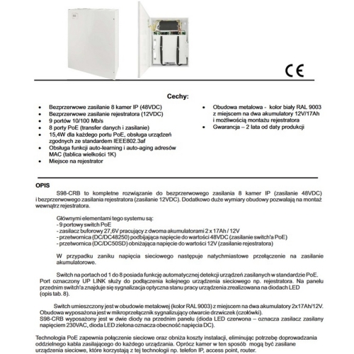 Switch 9-portowy S98-CRB 8 kamer IP obudowa, miejsce na NVR, podtrzymanie zasilania